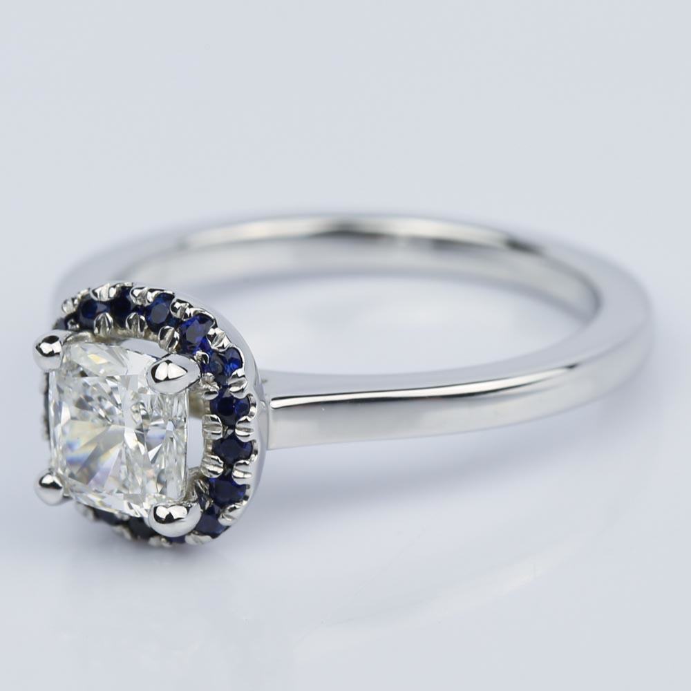 Halo Sapphire Cushion Cut Diamond Engagement Ring (0.97 ct.)  angle 2