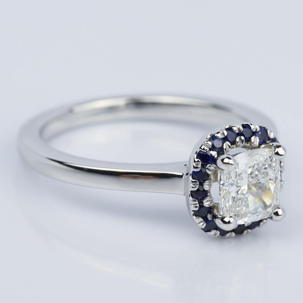 Halo Sapphire Cushion Cut Diamond Engagement Ring (0.97 ct.)  angle 3