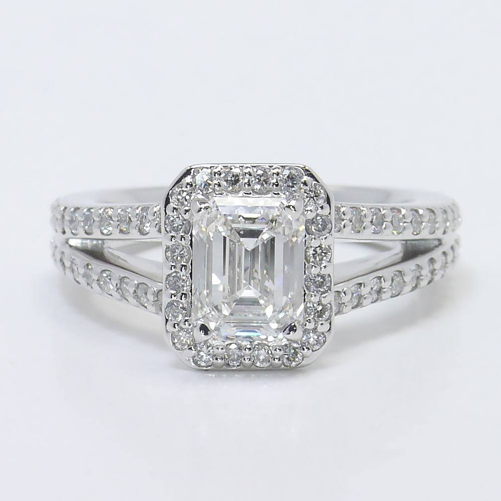 1.5 Carat Emerald Cut Diamond Ring With Halo In White Gold