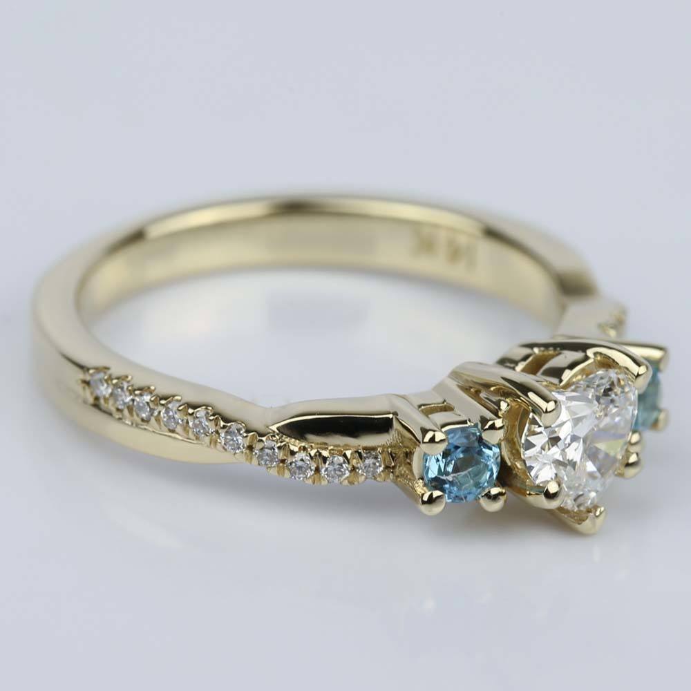 Heart Diamond & Topaz Gem Custom Engagement Ring angle 3