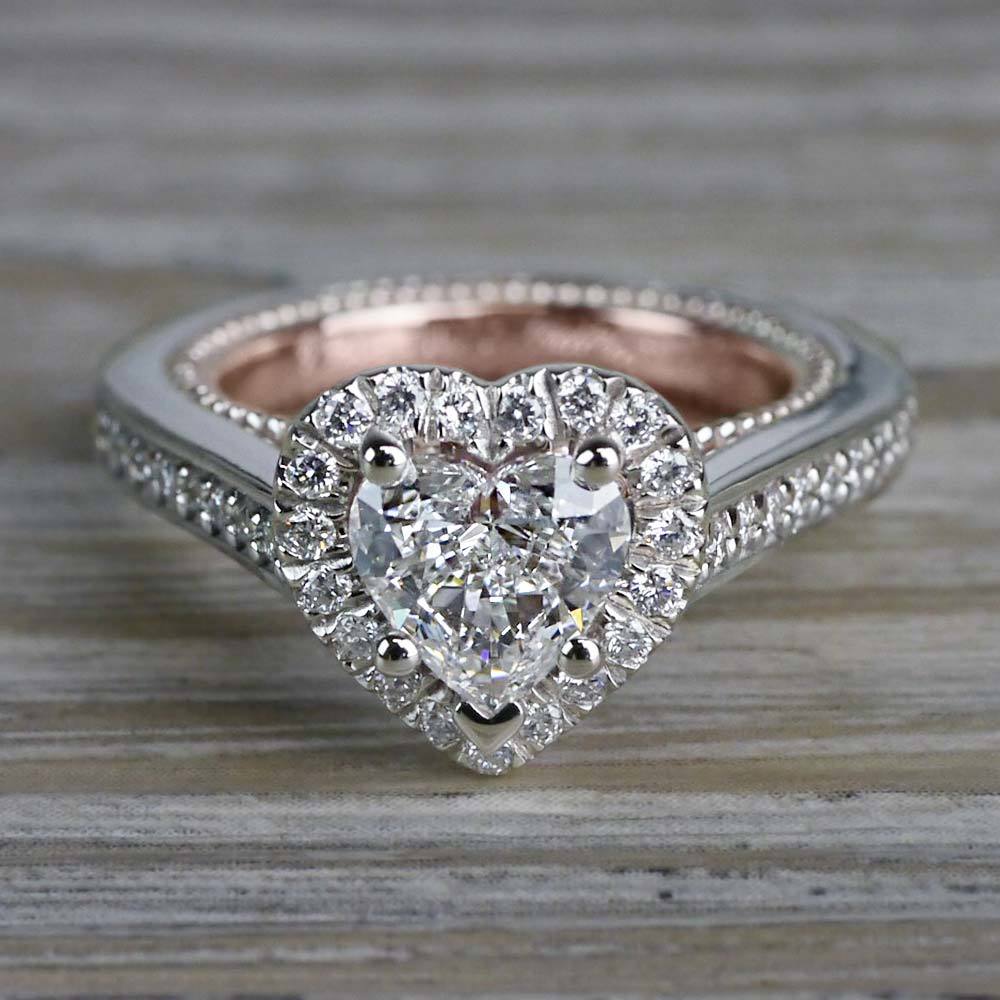 Heavenly Halo Heart Shaped Diamond Ring in White & Rose Gold