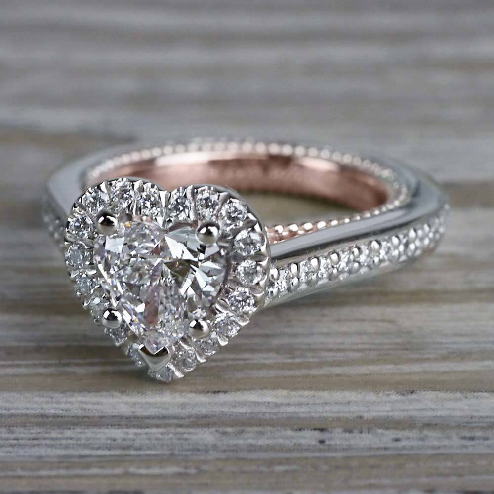Heavenly Halo Heart Shaped Diamond Ring in White & Rose Gold angle 2