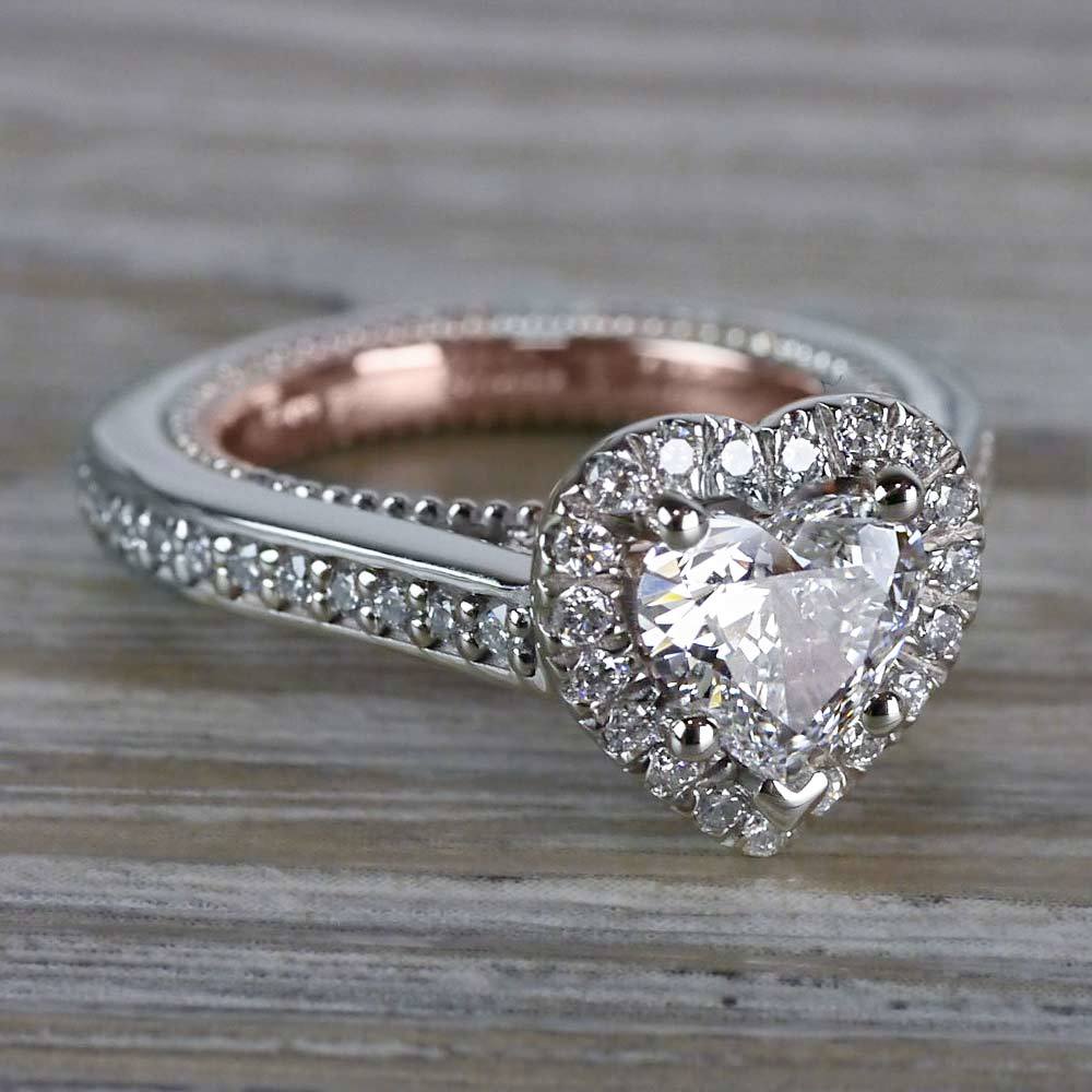 Heavenly Halo Heart Shaped Diamond Ring in White & Rose Gold angle 3