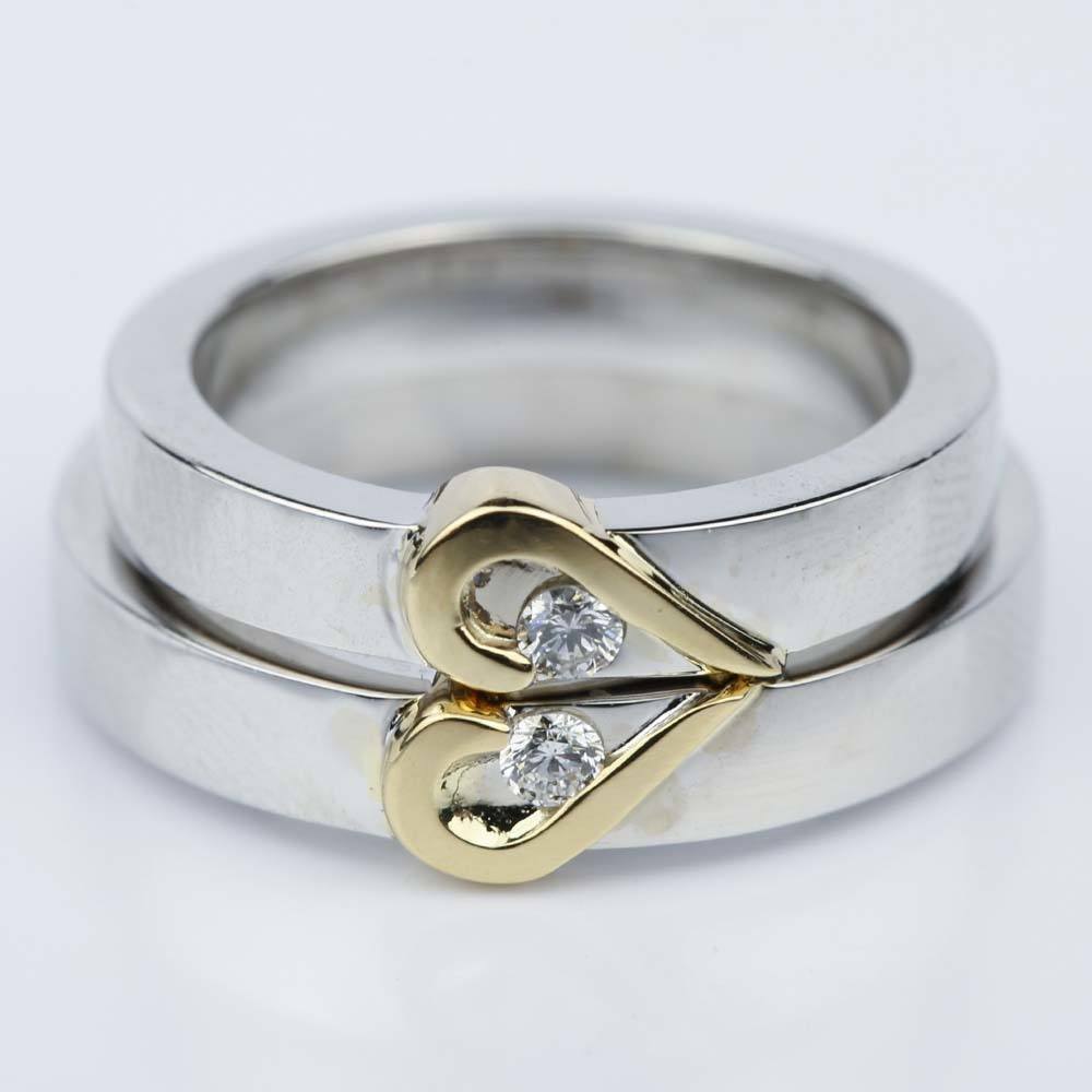 Unusal His And Hers Matching Heart Wedding Ring Set