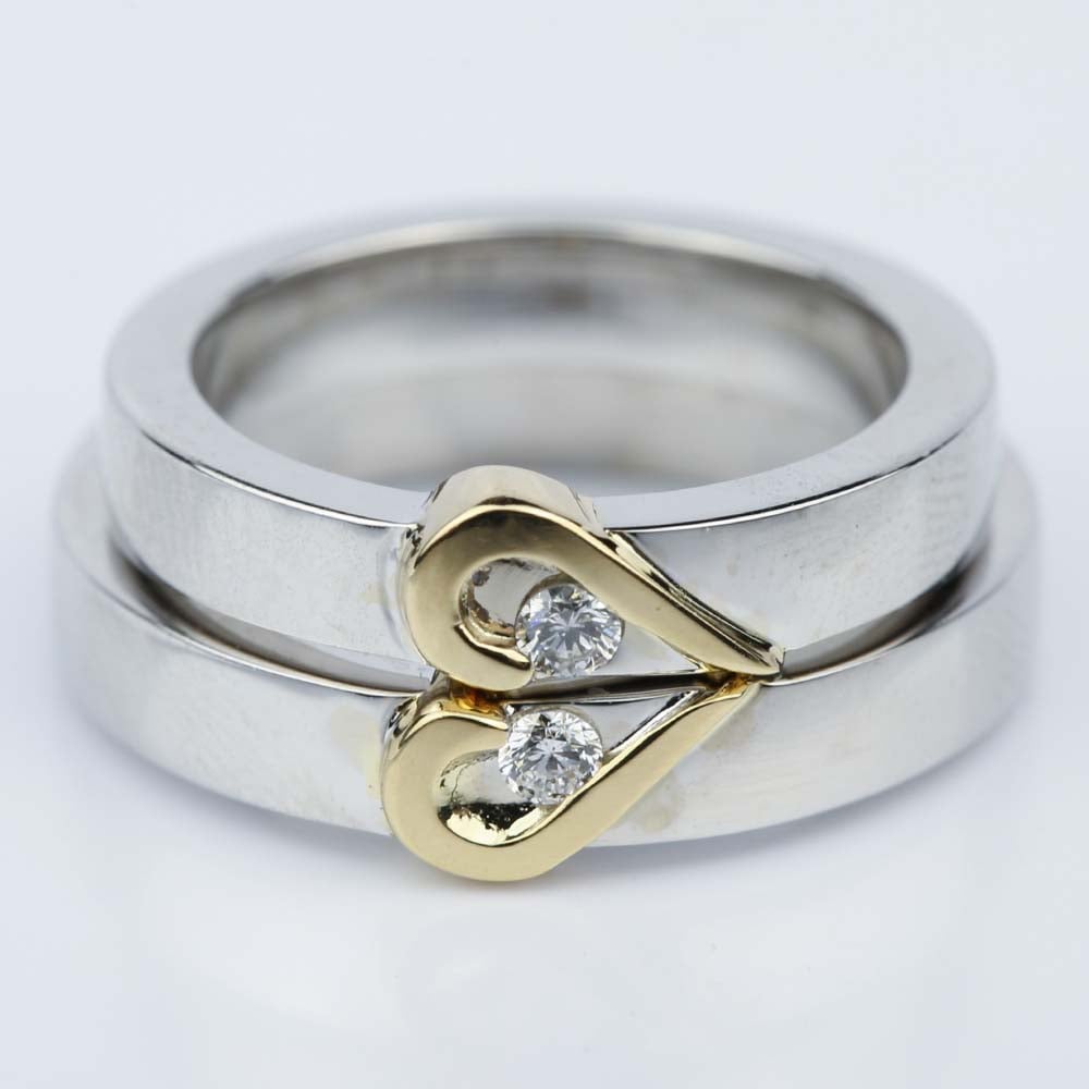  His  and Hers  Curled Heart Diamond Wedding  Ring  Set