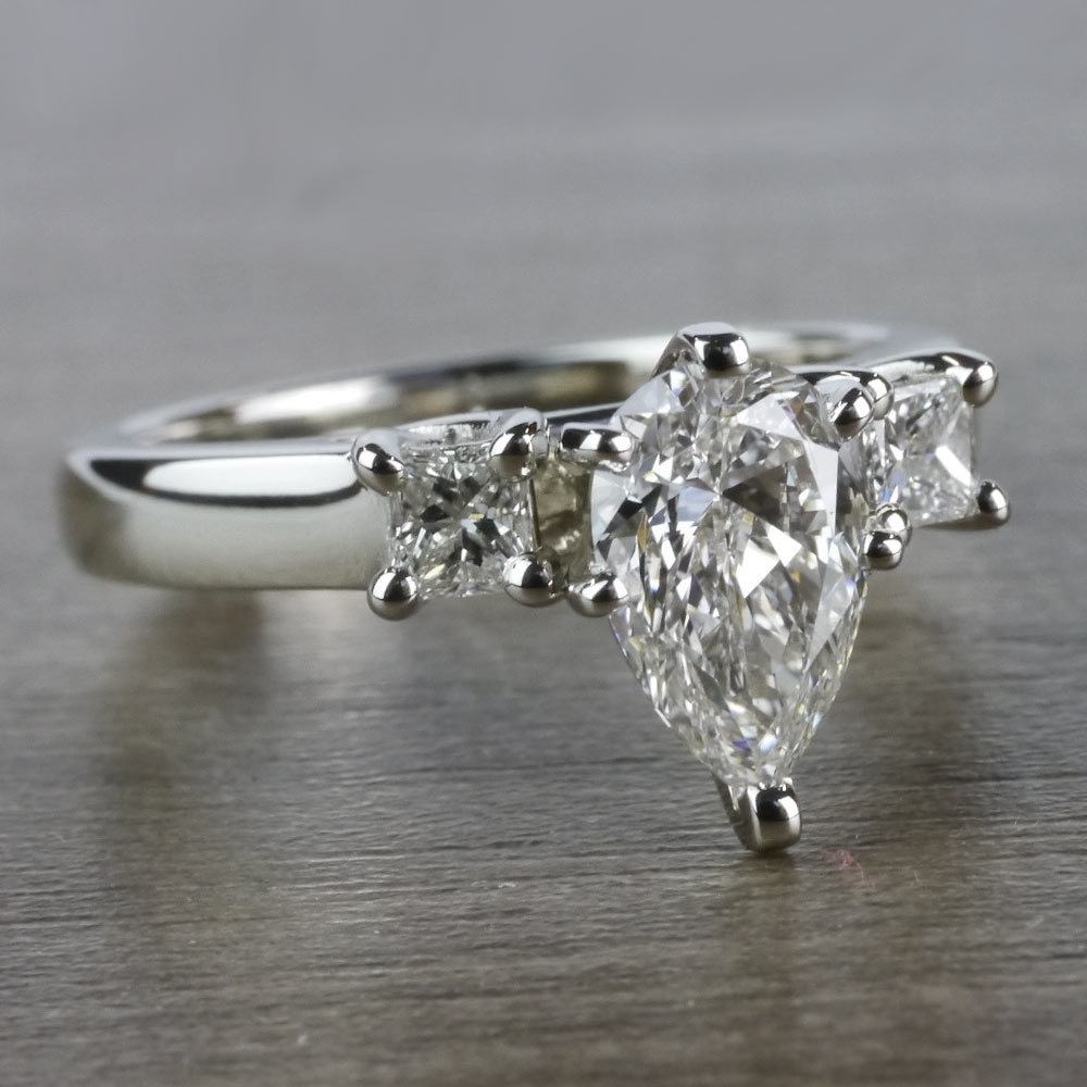 Pear Shaped Diamond Ring With Side Stones In White Gold