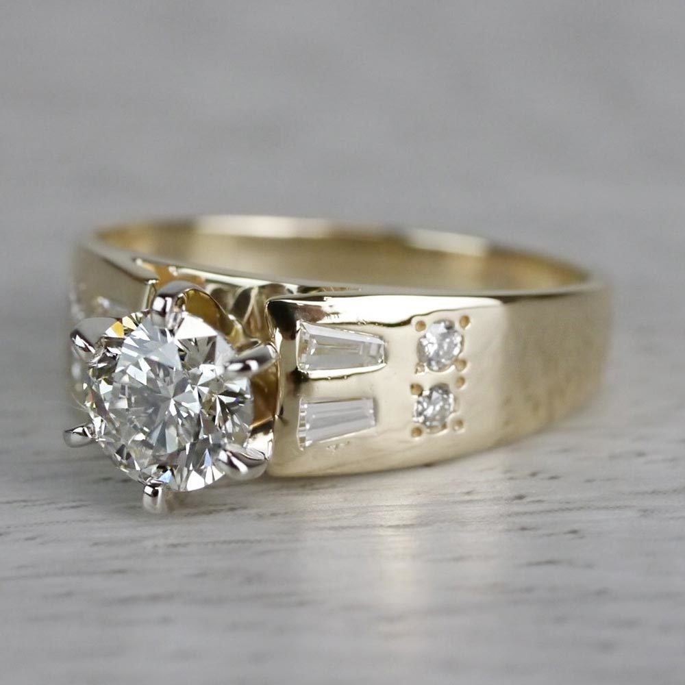 Lavish Round Cut Diamond Vintage Gold Engagement Ring angle 2
