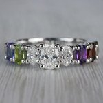 Magnificent Various Gemstones & Oval Diamond Engagement Ring - small