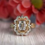 Marvelous Halo & Vintage Emerald Engagement Ring - small angle 5