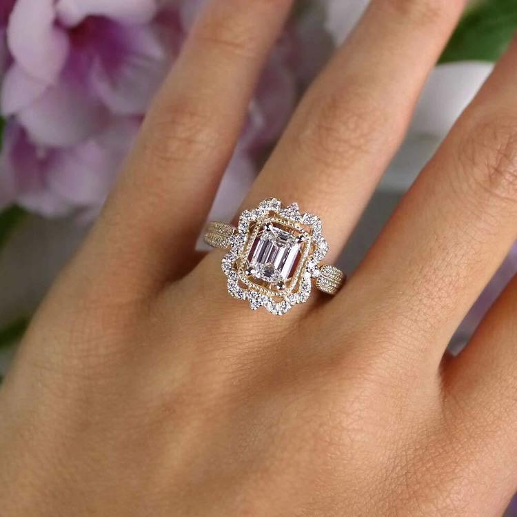 Marvelous Halo & Vintage Emerald Engagement Ring | 06