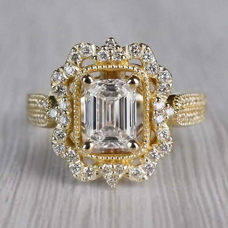 Marvelous Halo & Vintage Emerald Engagement Ring