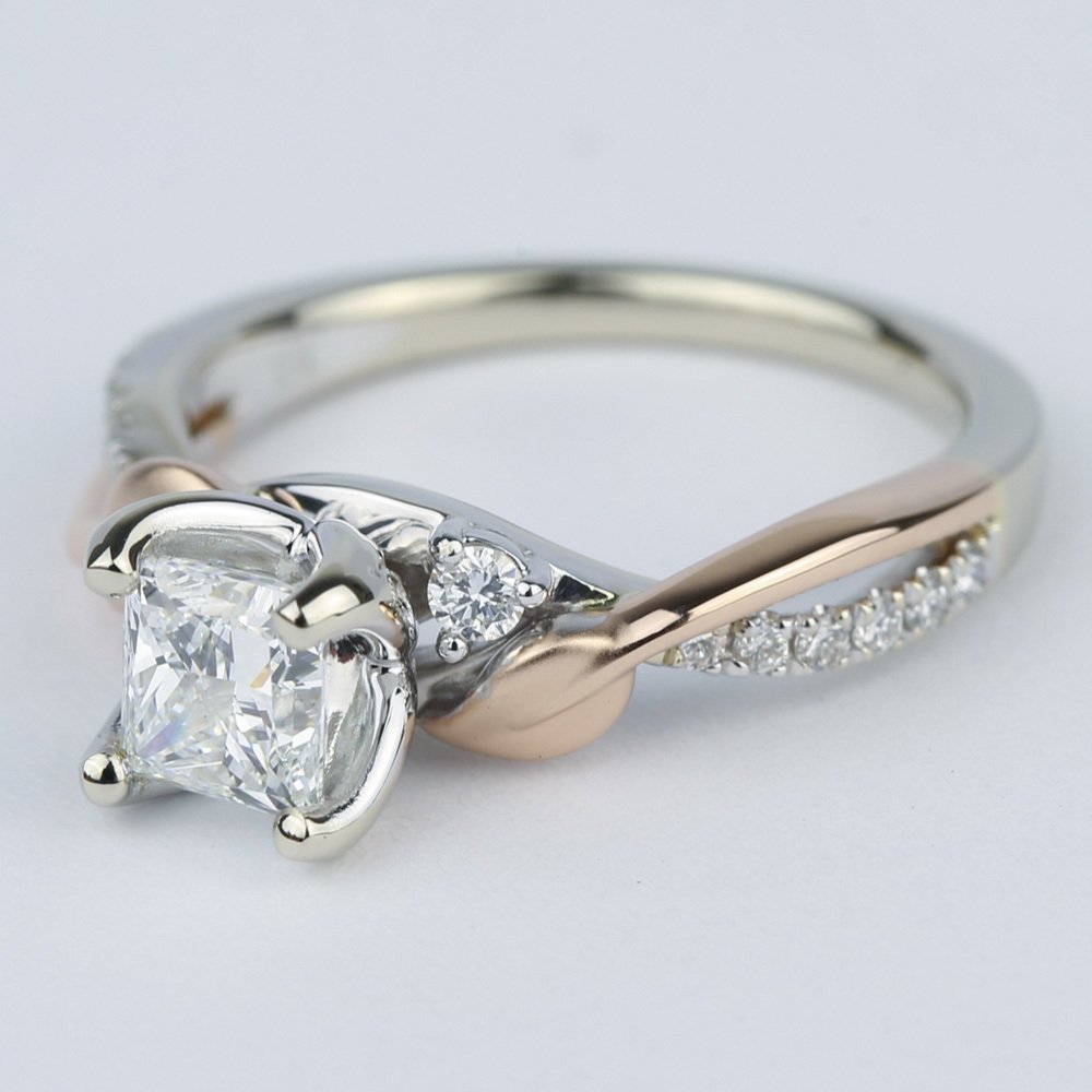 Two Tone Rose Gold Princess Diamond Engagement Ring angle 2