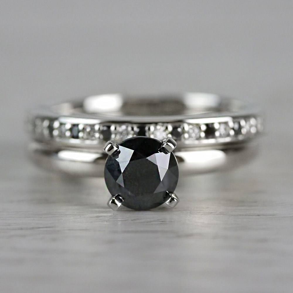 1 Carat Black Diamond Ring & Matching Black Diamond Pave Wedding Ring Set
