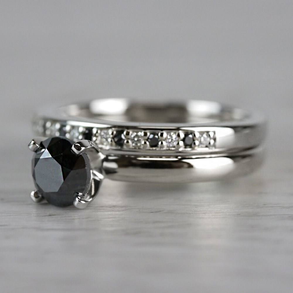 1 Carat Black Diamond Ring & Matching Black Diamond Pave Wedding Ring Set angle 2