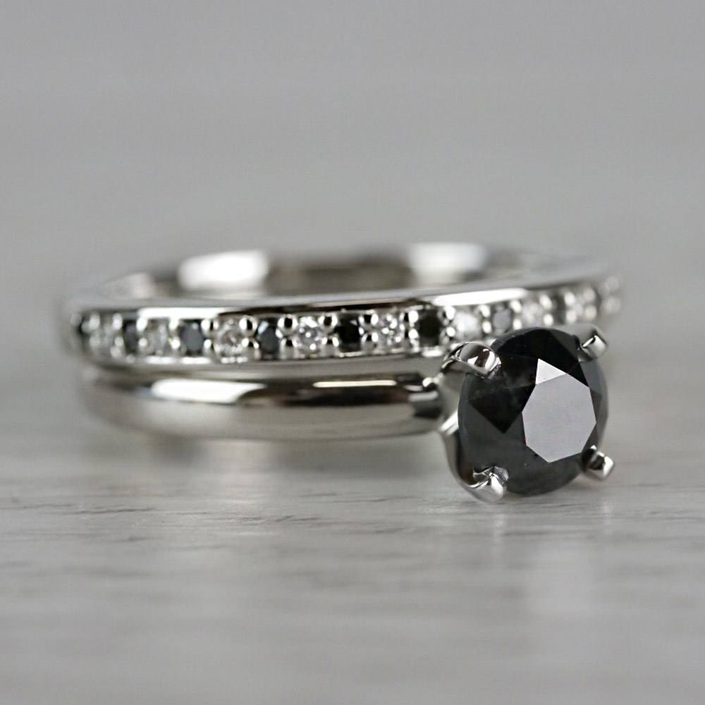 1 Carat Black Diamond Ring & Matching Black Diamond Pave Wedding Ring Set angle 3