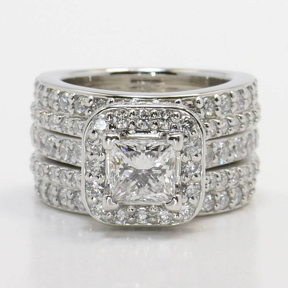 5 Band 1 Carat Princess Halo Diamond Engagement Ring