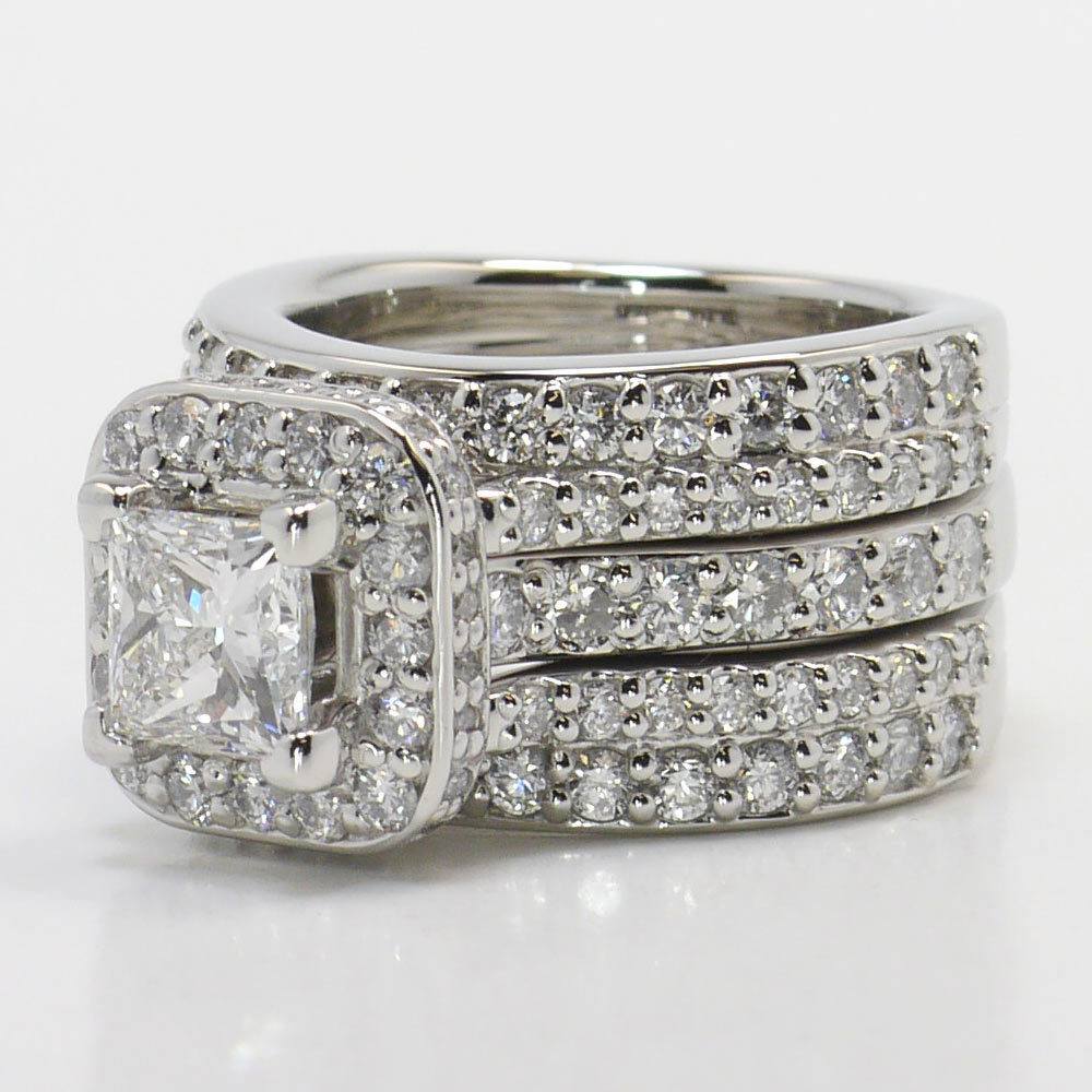 5 Band 1 Carat Princess Halo Diamond Engagement Ring angle 2