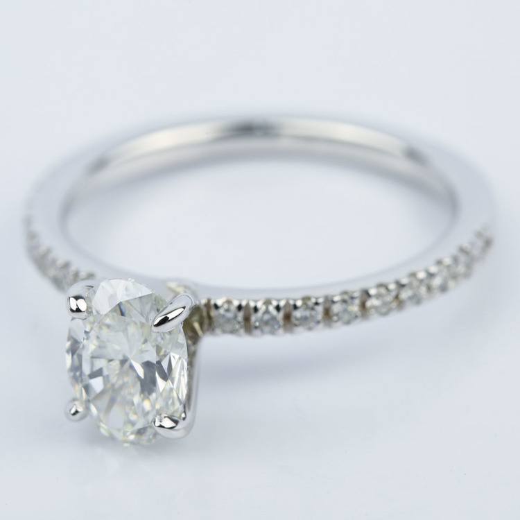 Oval Cut Diamond Engagement Ring with Pave Setting (0.90 ct.)