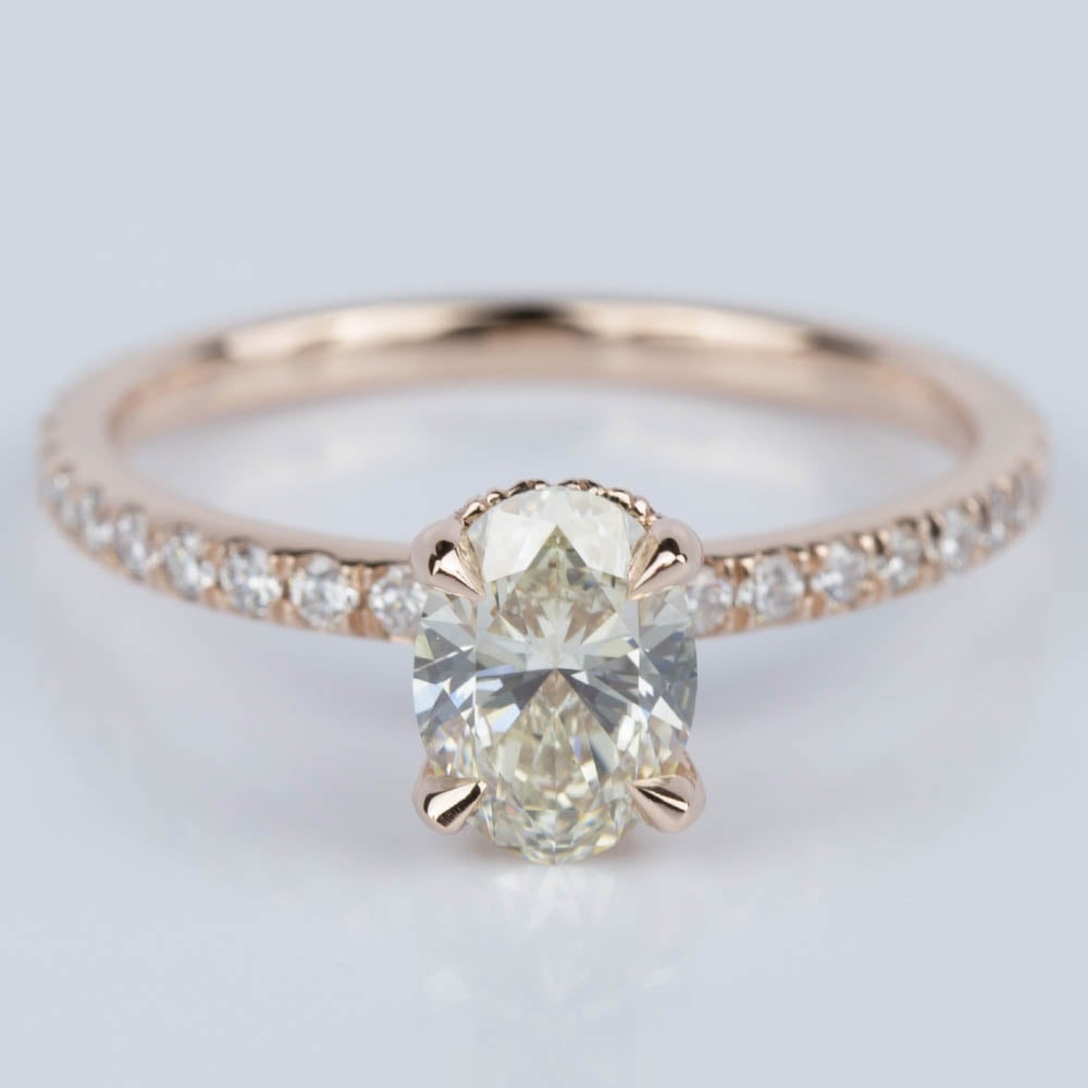  Oval  Engagement  Ring  with Hidden Diamond Halo in Rose  Gold 