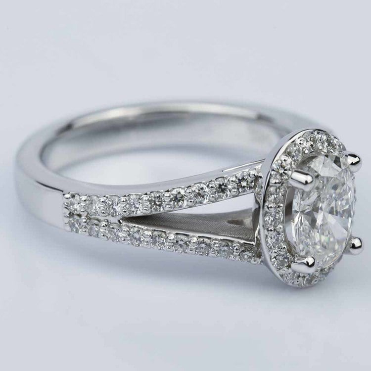 Oval Halo Split Shank Diamond Engagement Ring 1 05 Ct