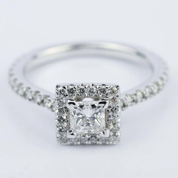 Princess Cut Halo Diamond Engagement Ring In 14K White Gold