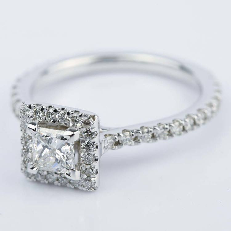 Princess Cut Halo Diamond Engagement Ring In 14K White Gold