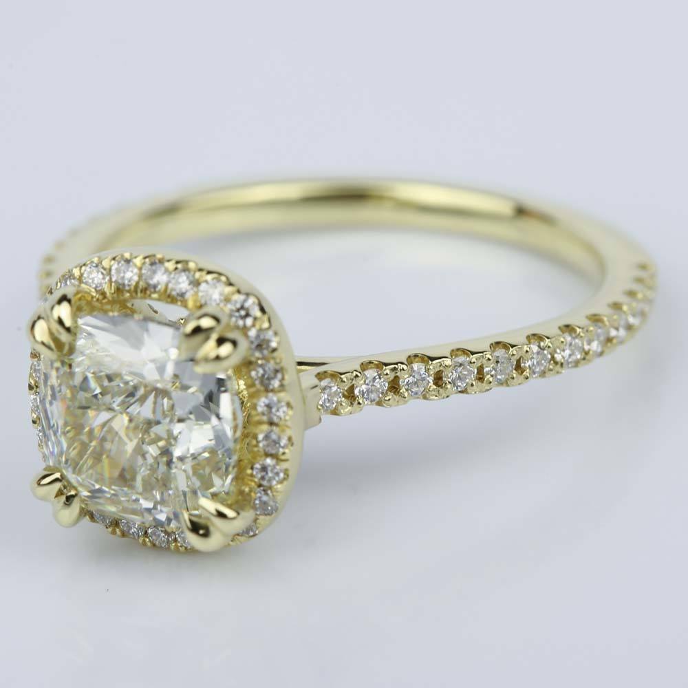 2.47 Carat Petite Cushion Halo Engagement Ring In Yellow Gold angle 2