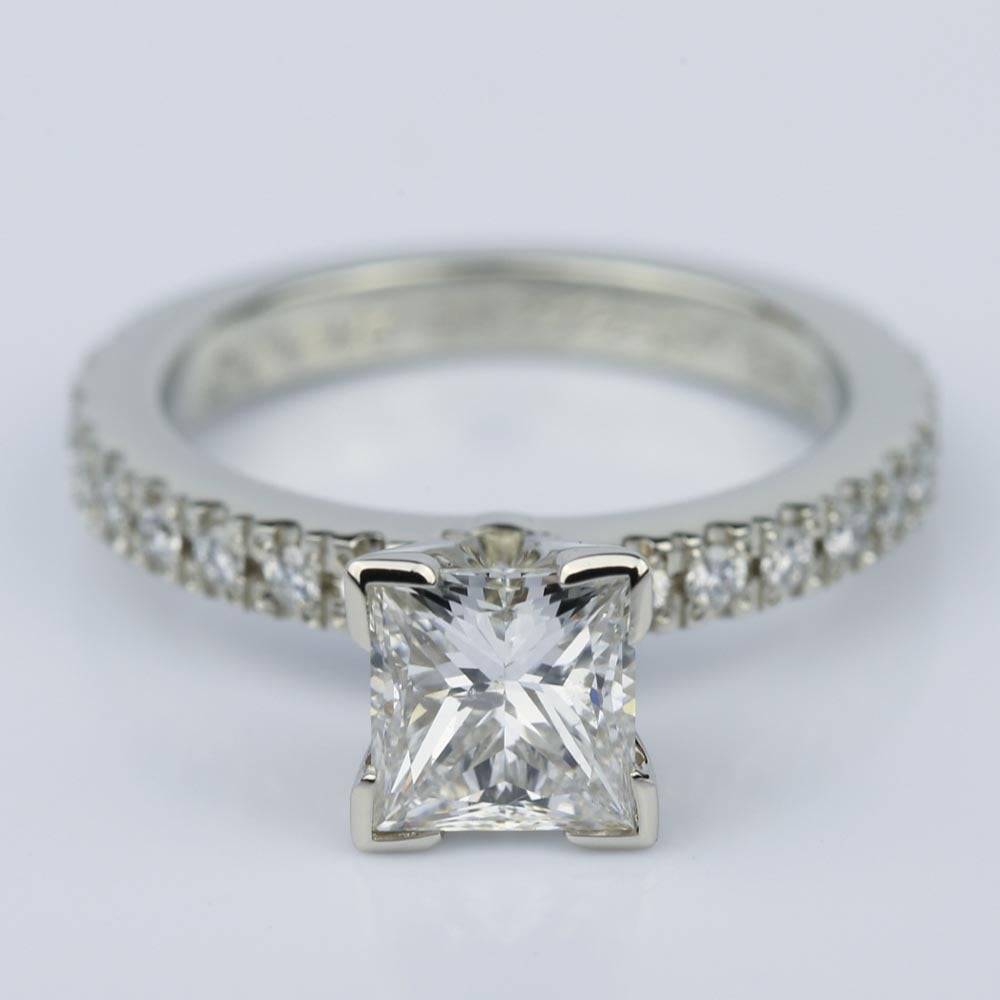 Princess Cut Petite Pave Diamond Ring In White Gold (1.2 Ct)