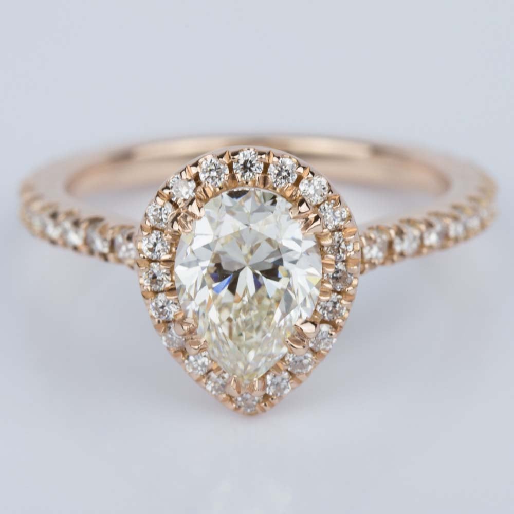 Rose Gold Pear Shaped Halo Engagement Ring | 1.10 Ct