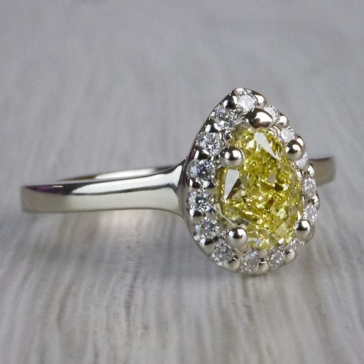 Yellow Diamond Pear Shaped Engagement Ring w/ Diamond Halo angle 3