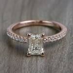 Pretty Pave Rose Gold Engagement Emerald Cut Diamond Ring - small