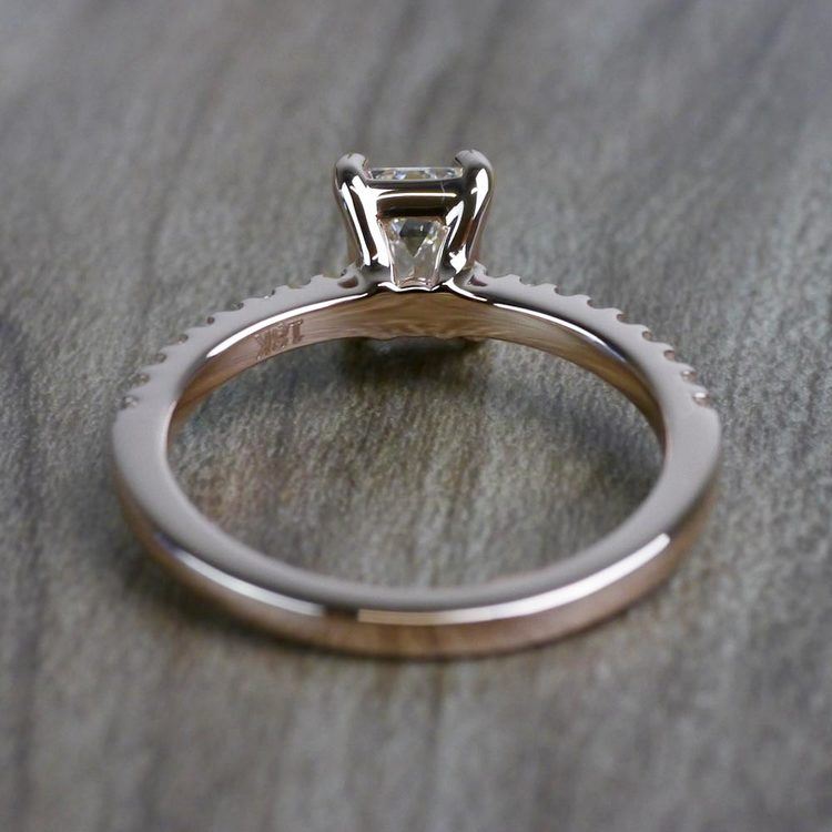 Pretty Pave Rose Gold Engagement Emerald Cut Diamond Ring angle 4