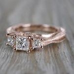 Princess Cut Vintage Milgrain Three-Stone Diamond Engagement Ring - small angle 2