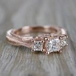 Princess Cut Vintage Milgrain Three-Stone Diamond Engagement Ring - small angle 3