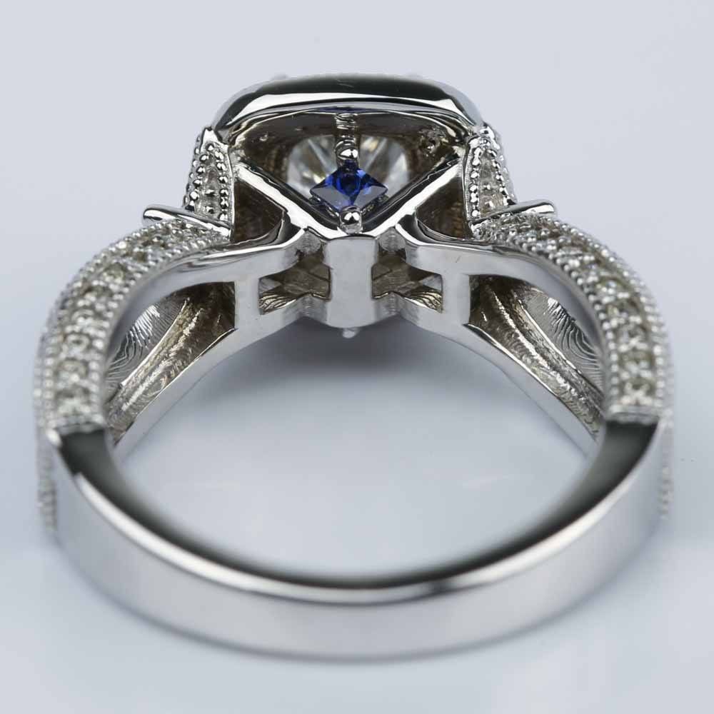 Princess Diamond and Sapphire Double Halo Engagement Ring angle 4