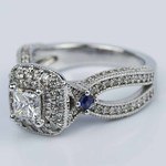 Princess Diamond and Sapphire Double Halo Engagement Ring - small angle 2