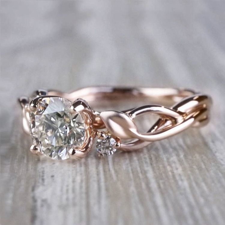 Floral Style Three Stone Engagement Ring In Rose Gold angle 2