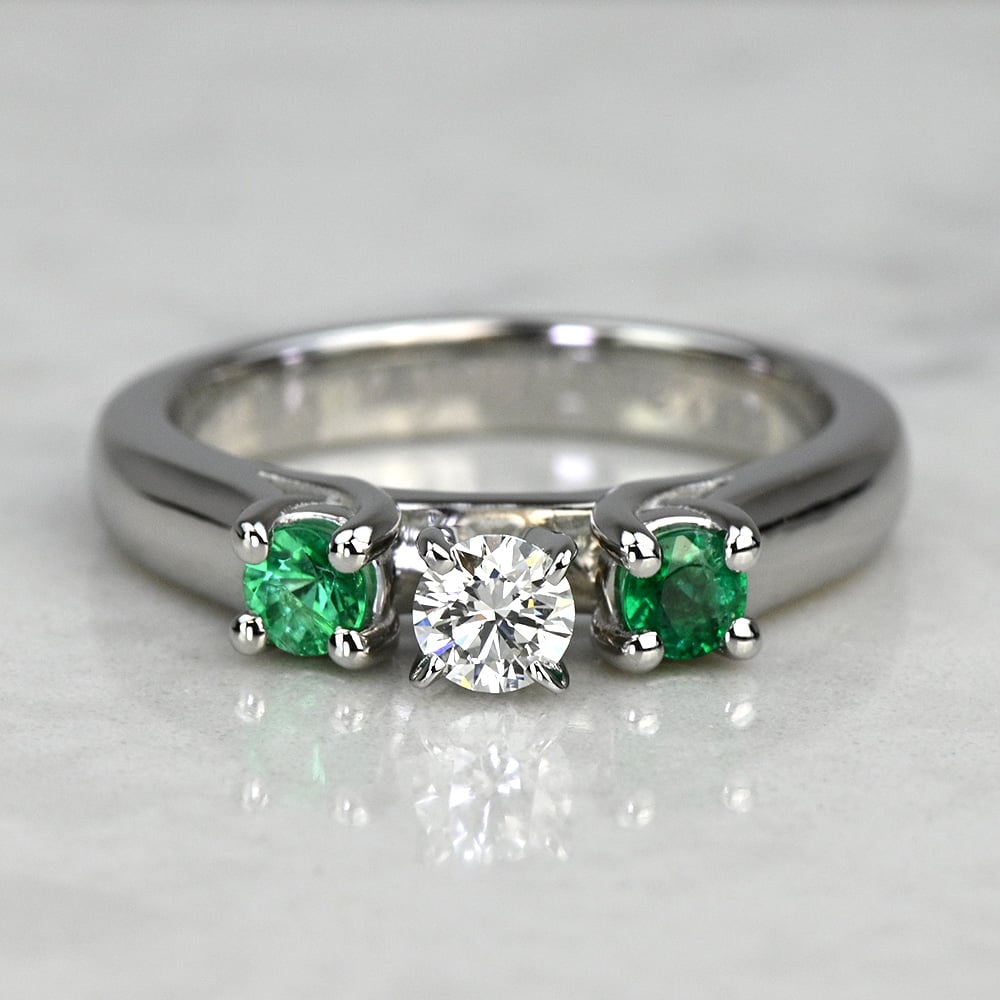 Round Diamond & Emerald Gemstone Engagement Ring in Platinum
