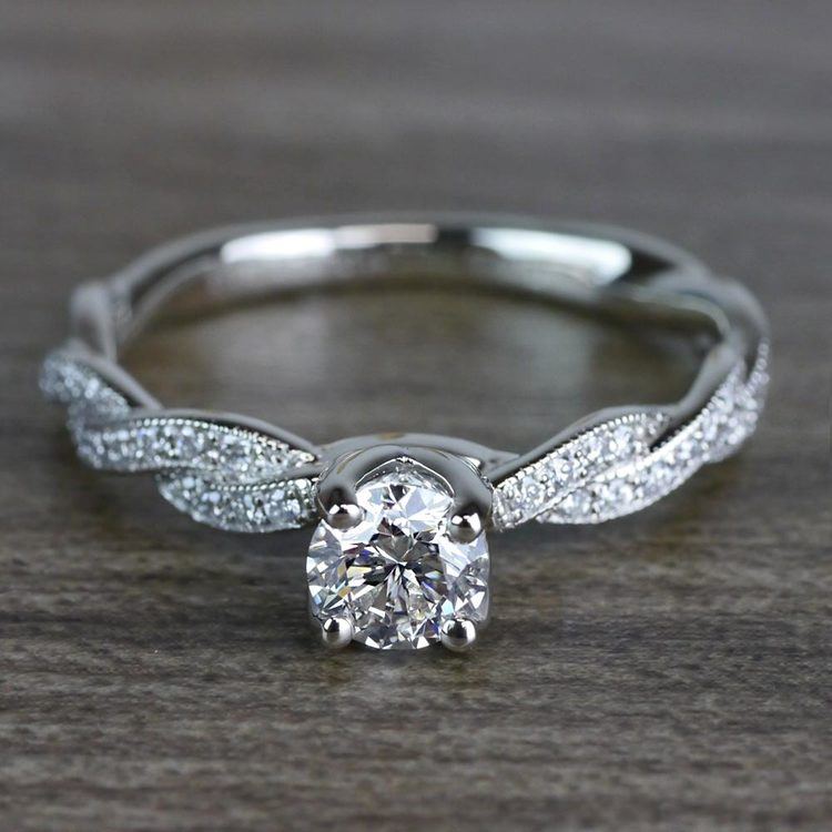 Round Diamond Modern Twist Design Engagement Ring