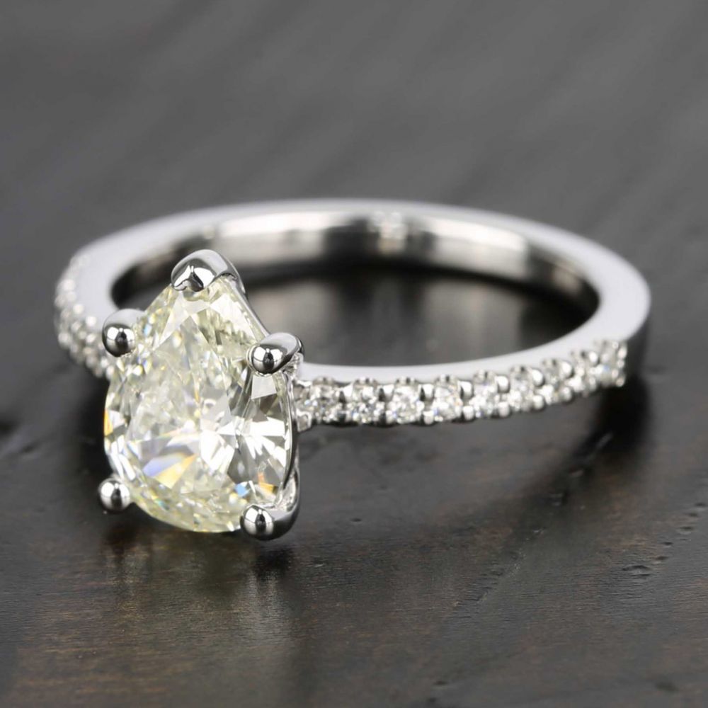 1.50 Carat Pear Shaped Engagement Ring With Diamond Band