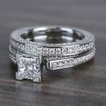 Shimmering Pave 1 Carat Princess Cut Diamond Ring Wedding Set - small angle 2