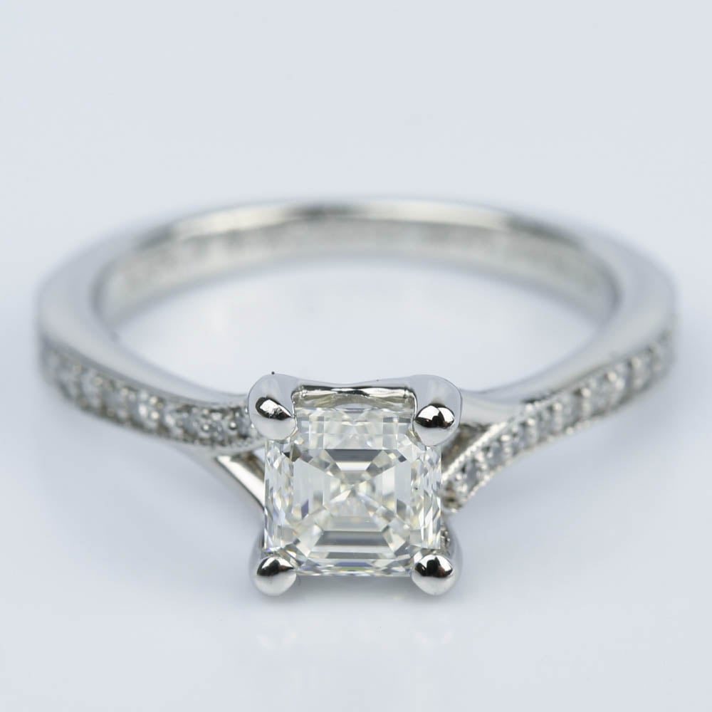 Split Shank Micropave Asscher Diamond Ring with Milgrain (0.95 ct.)