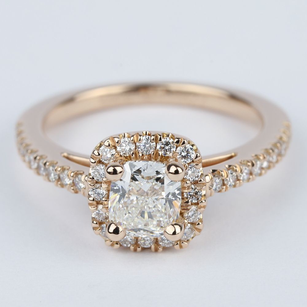  Square  Halo  Cushion Diamond Engagement  Ring  in Rose Gold