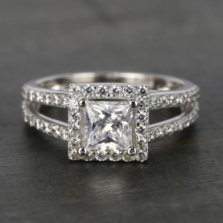 Princess Cut Diamond Ring With Halo And Split Shank
