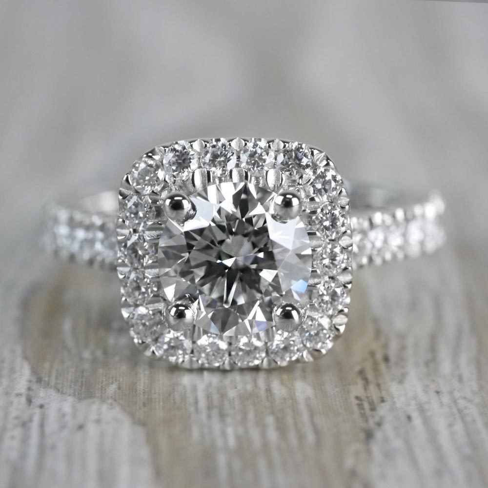 Stylish & Squared Round Cut Diamond Halo Ring