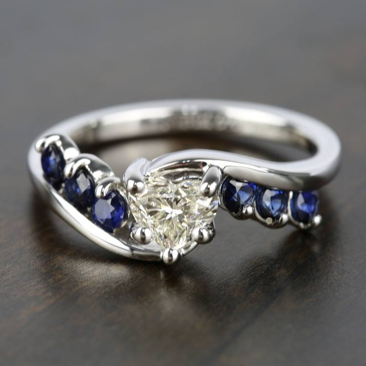 Swirl Style Heart Diamond & Sapphire Engagement Ring