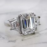 Trapezoid & Emerald Cut Diamond Three Stone Engagement Ring - small angle 3