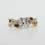 Gold Gemstone And Diamond Leaf Design Engagement Ring - small