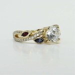 Gold Gemstone And Diamond Leaf Design Engagement Ring - small angle 4
