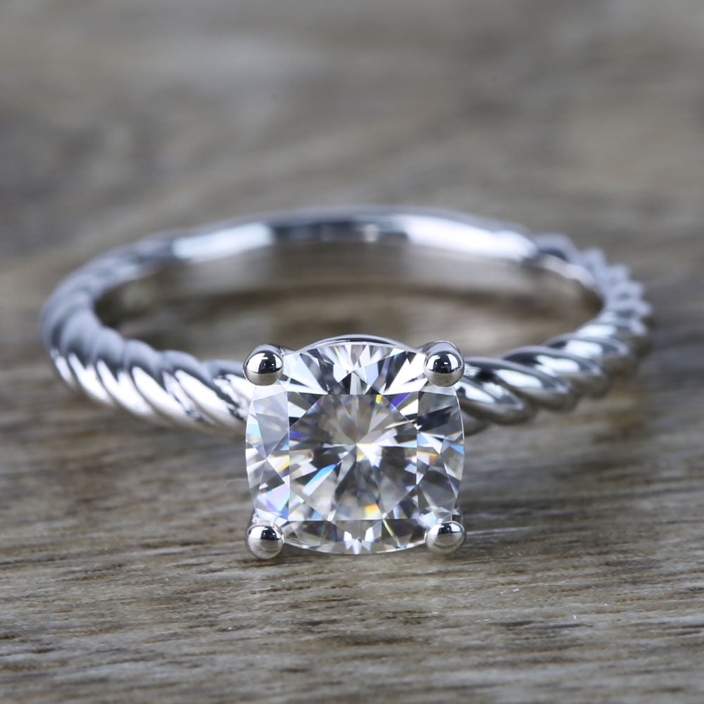 Twisted Rope Cushion Moissanite Engagement Ring